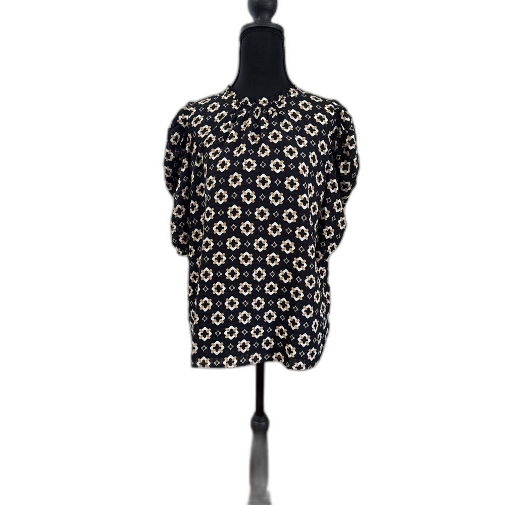 NWT - New With Tags - Women's Small Black, Cream & Brown Loft Blouse